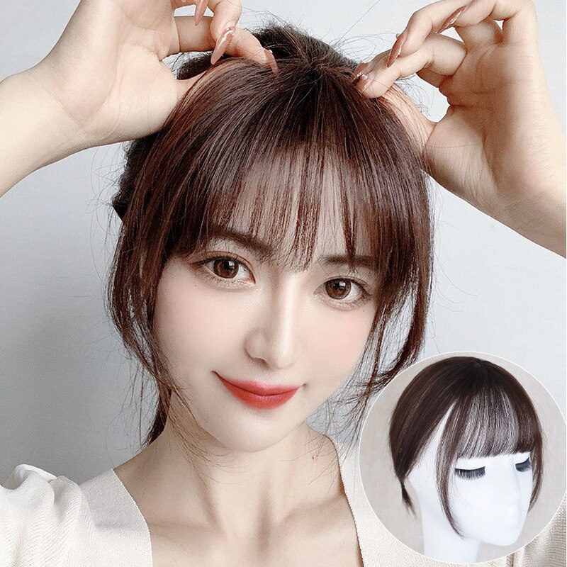 AILIADE 360 Invisible Synthetic High Temperature Hair Seamless Bangs Clip In Bang Fringe Hair Closure with Bangs for Women