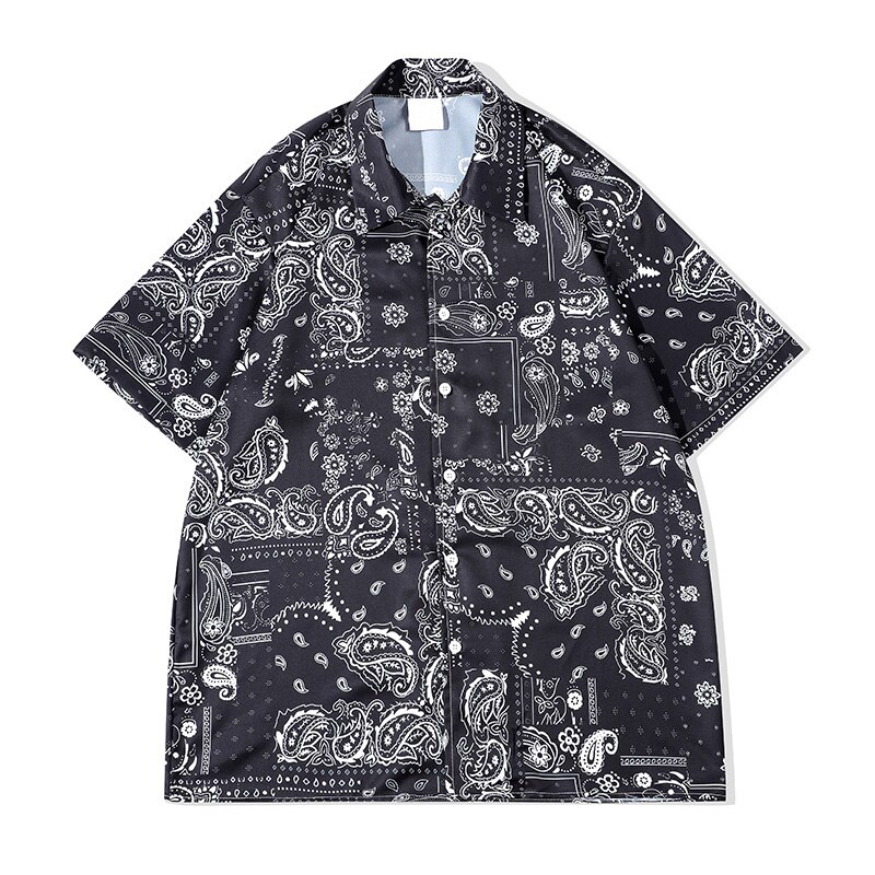 Dark Icon Black Bandana Men's Hawaiian Shirt Street Paisley Shirts for Men Streetwear Clothing: XL