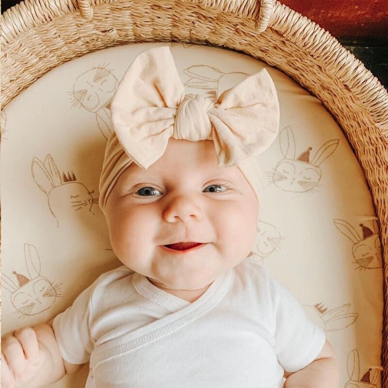 Adorável bebê bandana de algodão macio grandes arcos bandana cor sólida recém-nascido elástico faixas de cabelo infantil do bebê menina acessórios de cabelo