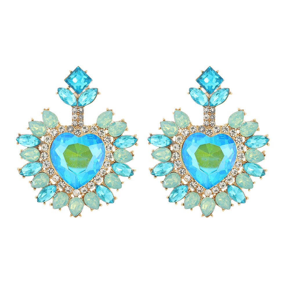 Ztech-pendientes de cristal de corazón grande para mujer, accesorios de lujo elegantes, joyería con estilo, bisutería para boda, y baile,: Green