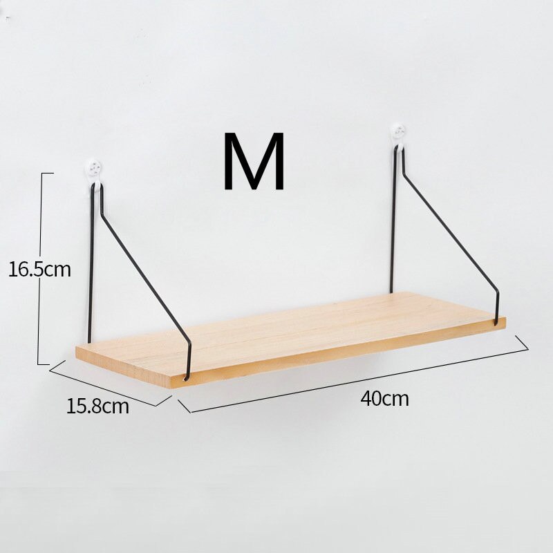 Solid Wooden Wall Shelf Iron Partition Board Wall Hanging Storage Shelf Rack Home & Living Room Decor Wall Mounted Shelf: Log medium