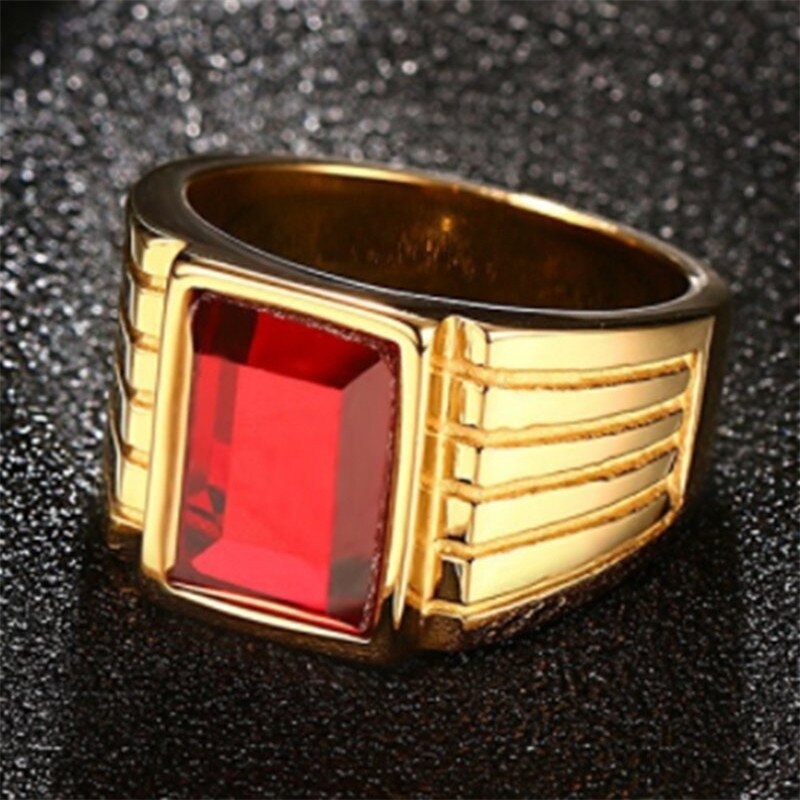 Fdlkmens guld store røde krystalringe til mænds smykker seje store ringe festsmykker