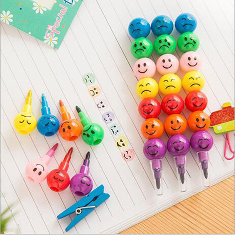 7 Colors Crayons Sugar-Coated Haws Cartoon Smiley Graffiti Pen kawaii Stationery For Kids Wax Crayon Pencil