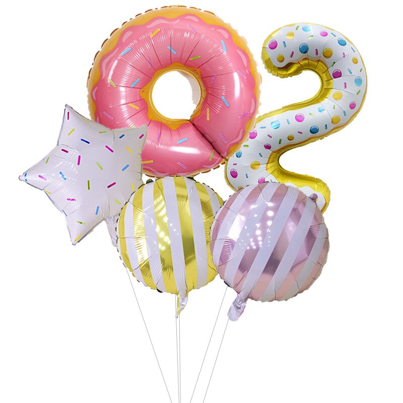 Cartoon Color Dessert Circle Aluminum Film Birthday Decorative Balloon Digital Air Balloon Set Party Decorative Birthday Balloon: 13