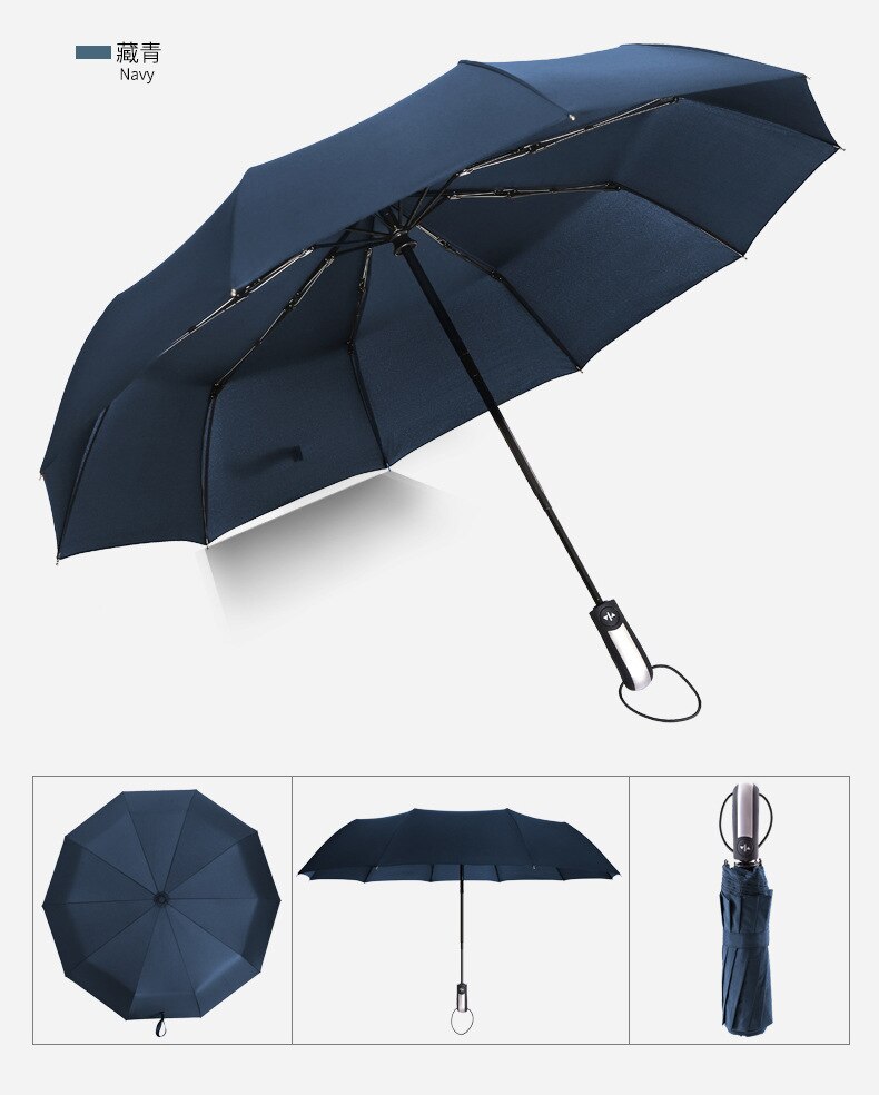 Wind Resistant Folding Automatic Umbrella Rain Two Individuals Use Luxury To Increase The umbrella Men Black Coating 10K Parasol: Blue
