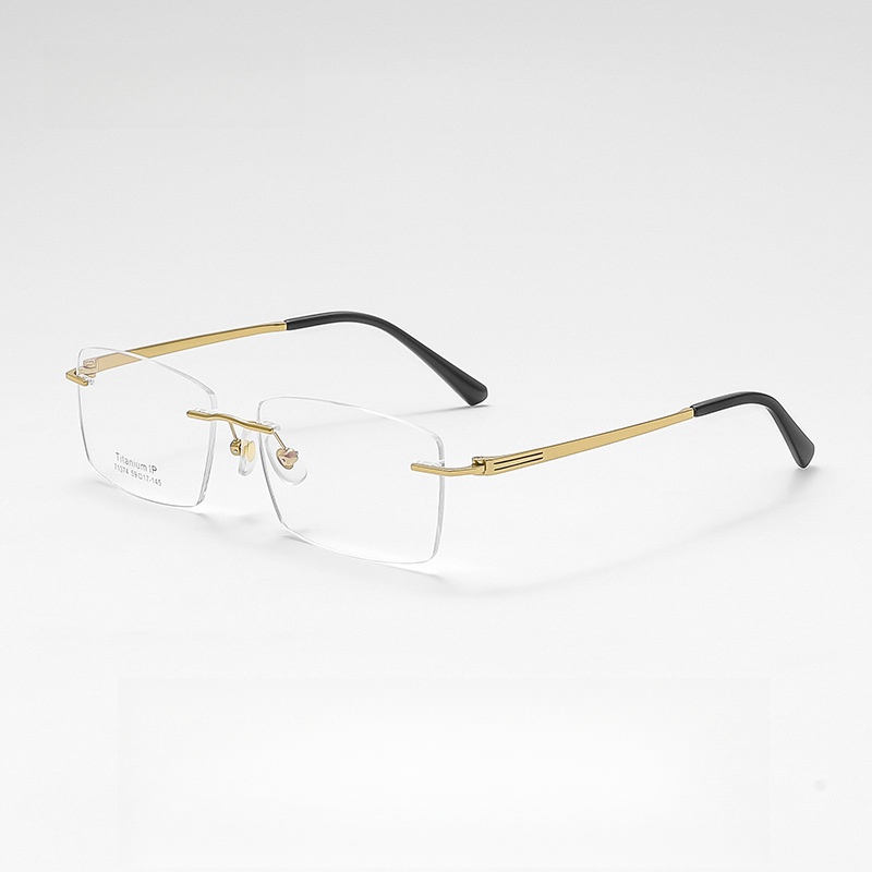 YIMARUILI Business Rimless Glasses Men's Ultra-light Pure Titanium Square Big Face Optical Prescription Eyeglasses Frame 71374: black