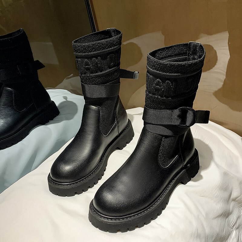 Herfst Winter Mode Martin Laarzen Vrouwen Schoenen Veelzijdige Platform Enkellaars Comfortabel Warm Houden Snowboots 267: Black / 37
