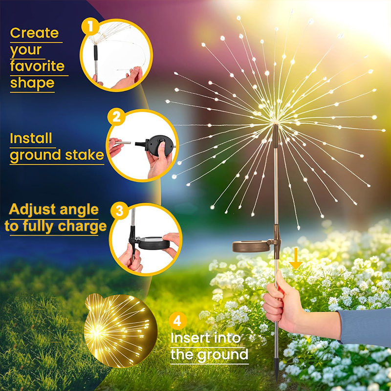 Nuevas luces solares para camino de fuegos artificiales, 420LED, decoración de jardín al aire libre, Patio, césped, paisaje, Patio, luz navideña