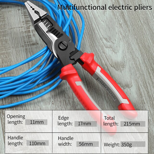 9 in 1 multifunktions elektriker tång lång näsa tång kombinationstång stripper/crimper tång diagonaltång handverktyg: Röd