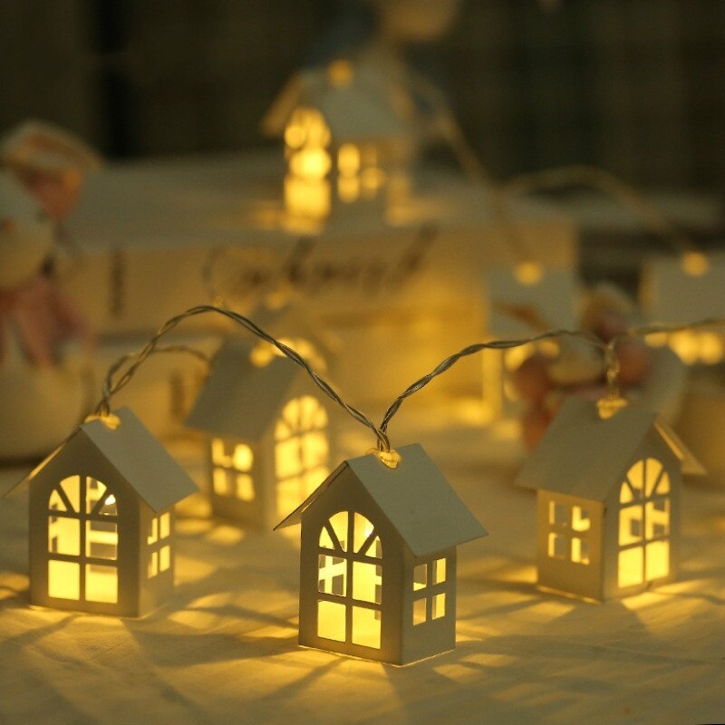 20 Small House Christmas Decoration String Lights Simulation LED Lamppost Lantern Lighting Fairy Lights Family Flower Fair