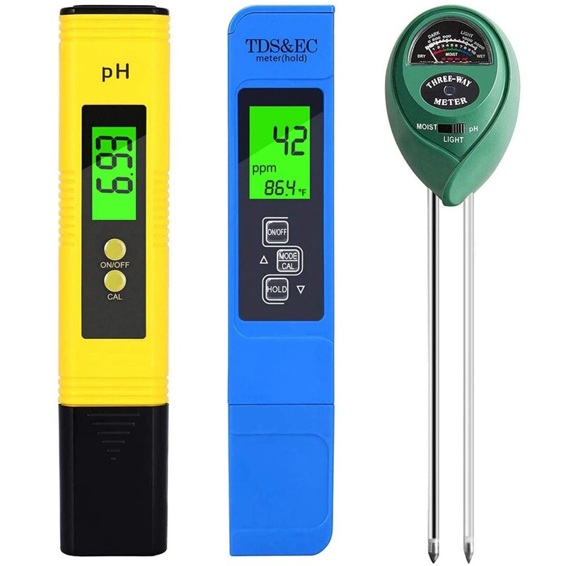 PH Meter, TDS PPM Meter, Soil PH Tester, PH/EC Digital Kit, Soil Tester Combo 3 Pack: Default Title