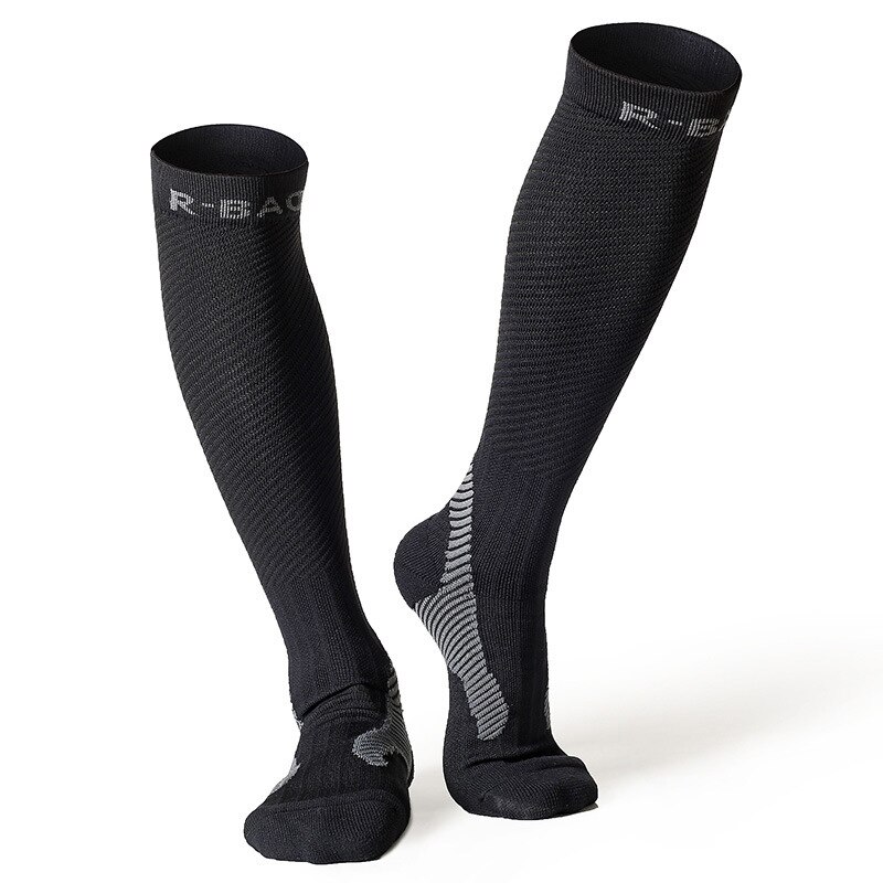 Professionele Volwassenen Fietsen Sokken Mannen Vrouwen Night Running Lange Sokken Compressie Functie Kous Leggings Sokken: Black / L(39-44)