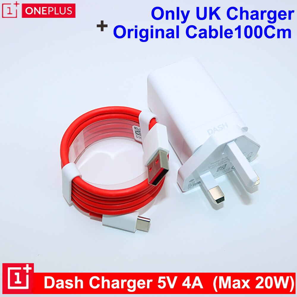 Eu/us /uk 20w original oneplus dash charger 5v/4a schnellladekabel 1m usb-c dash-kabel netzteil für oneplus 6t 5t 5 3t 3: Uk add 1m kabel