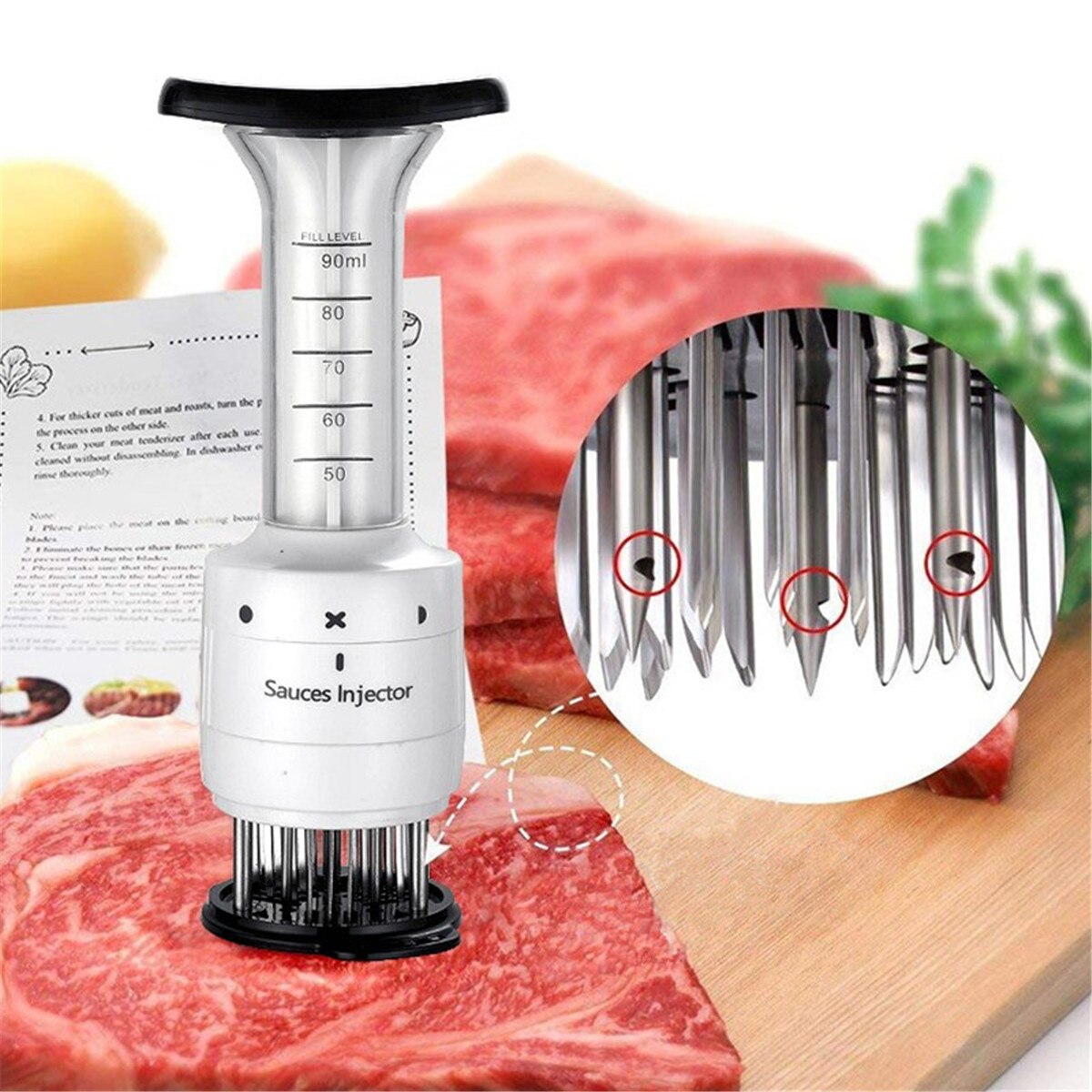 Meat Tenderizer Needle Steak Meat Injector Marinade Flavor Syringe Kitchen Gadgets Meat Tools Seasoning Injection Multi Function