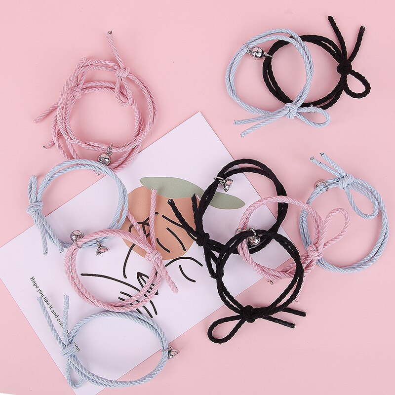 2 pçs ímã atrai casais trançado pulseiras estudantes bons amigos casais irmãs corda mão moda criativa pulseira jóias