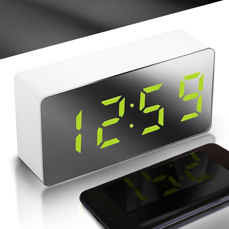 Mini LED Mirror Digital Table Alarm Clock Wake Up Light for Home Time Temperature Display Electronic Desktop Clock