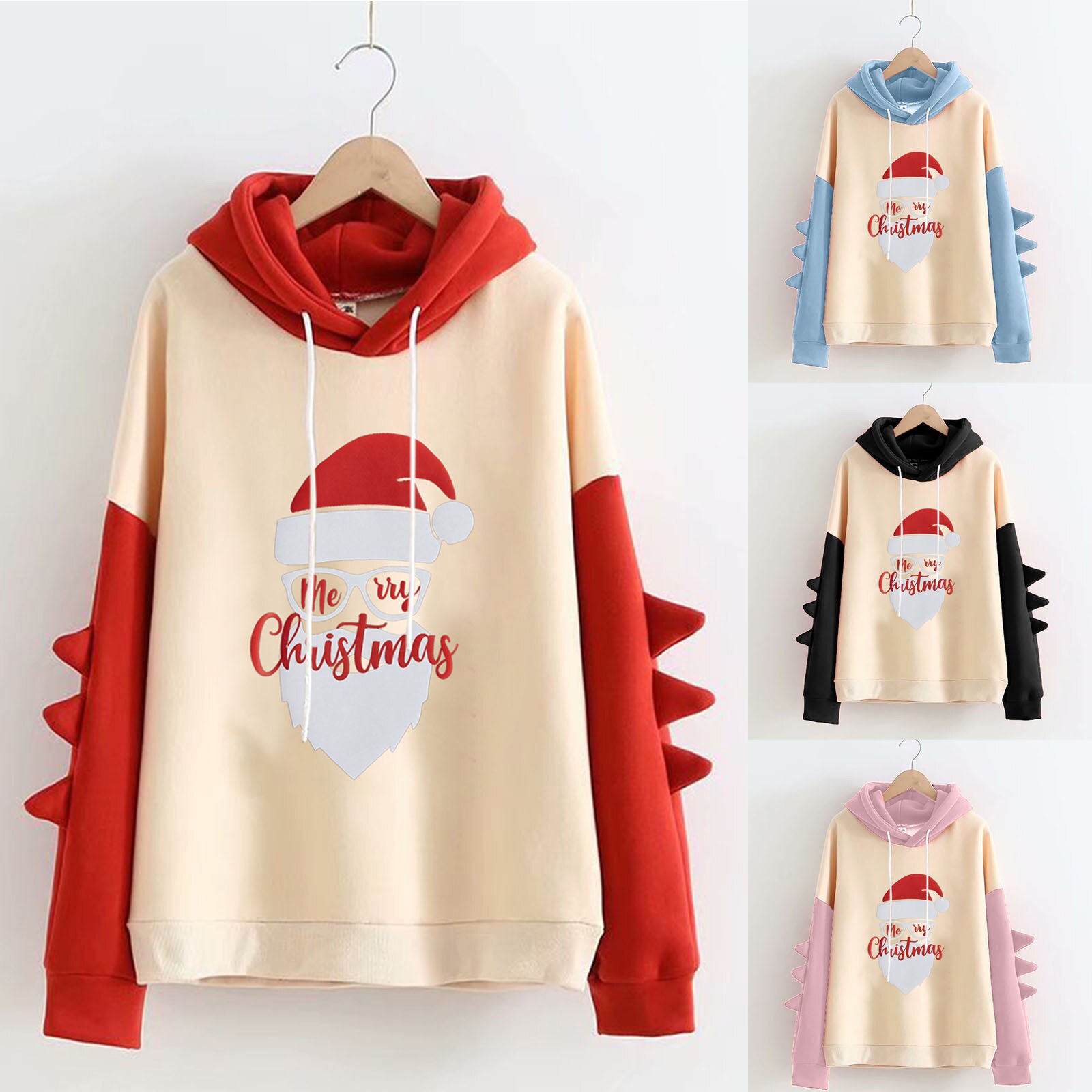 Women's Autumn Winter Leisure Christmas Letter Printing Long-sleeved Shirt Sweatshirt Top Oversized Loose Hooded Sweatshirt #K