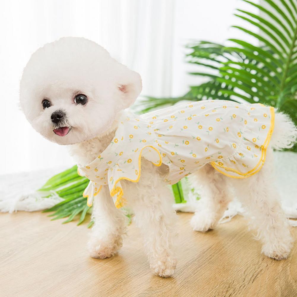 Leuke Mini Hond Rok Verstoorde Zoom Twee-Legged Katoen Bloemen Afdrukken Hond Jurk Voor Zomer