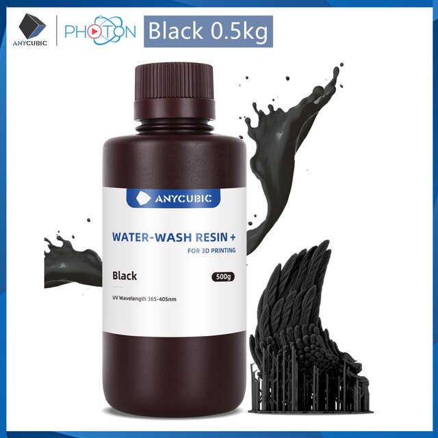 ANYCUBIC Water-Wash 3D Printer Resin Water-Washable High Precision Low odor And Low Viscosity for LCD resin 3D printers Photon: Black 500g