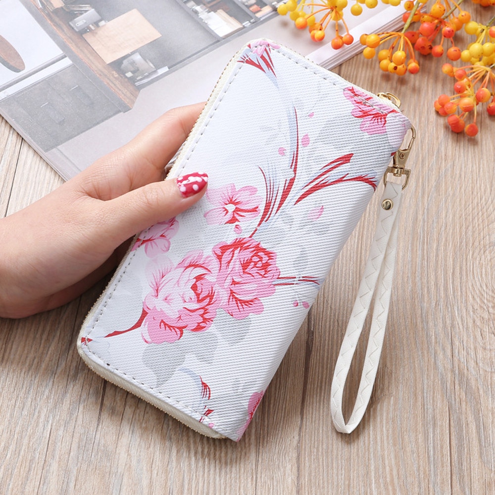 Women Purse Rose Flower Long Wallet Coin Bag Purse Double Zipper clutch phone purse women carteira feminina