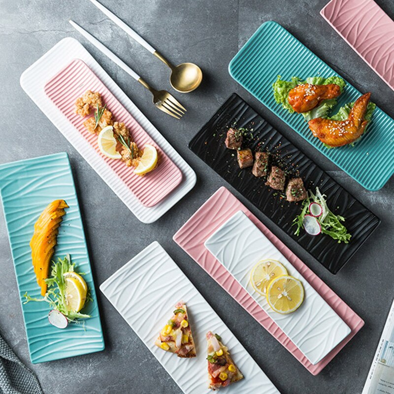 Rechthoekige sushi-dessertborden, eenvoudig herbruikbaar servies, keramisch magnetronbestendig steakbarbecuebord, huishoudelijke keukenbenodigdheden