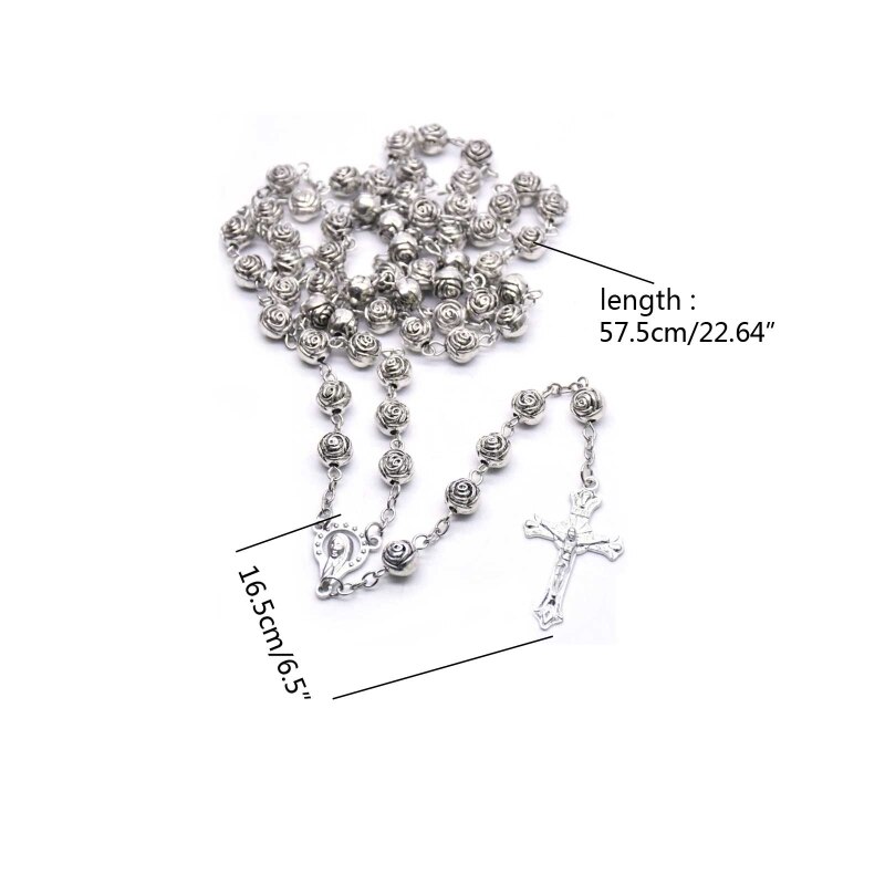Collier chapelet de perles de prière catholique, en argent, de , Rose de prière du Christ, amour
