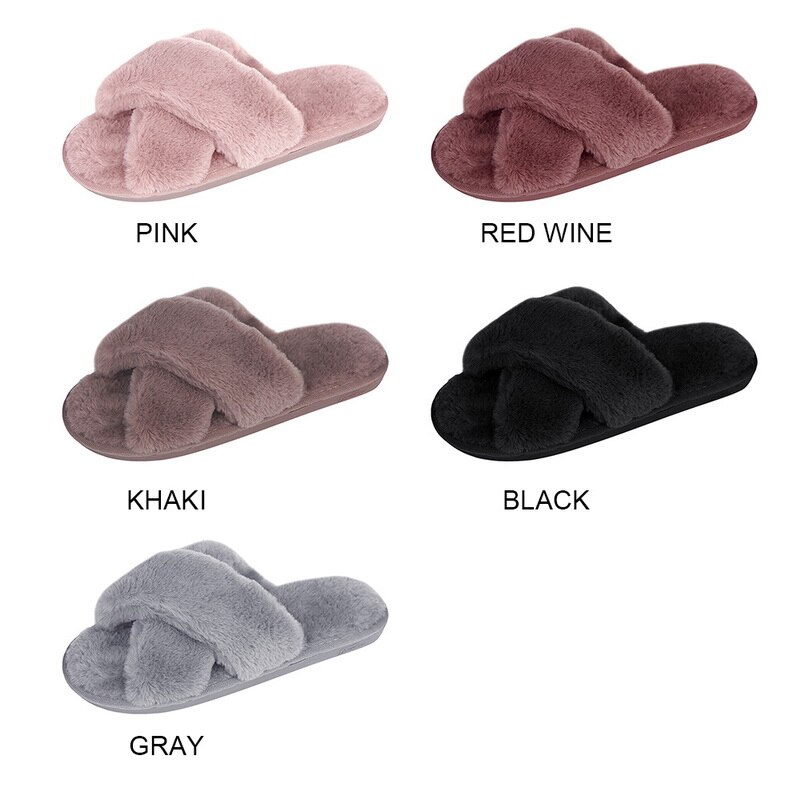 Zachte Winter Dames Slippers Warm Huis Indoor Slaapkamer Pluche Open Teen Sandalen Mode Meisjes Indoor Slippers Schoenen Voor Vrouwen