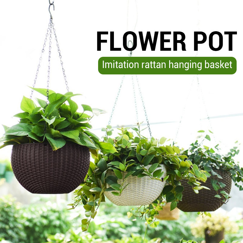 Imiteret rattan vævning praktisk urtepotte bonsai kurv havekæde hængende potte plantekasser kurv kontor boligindretning