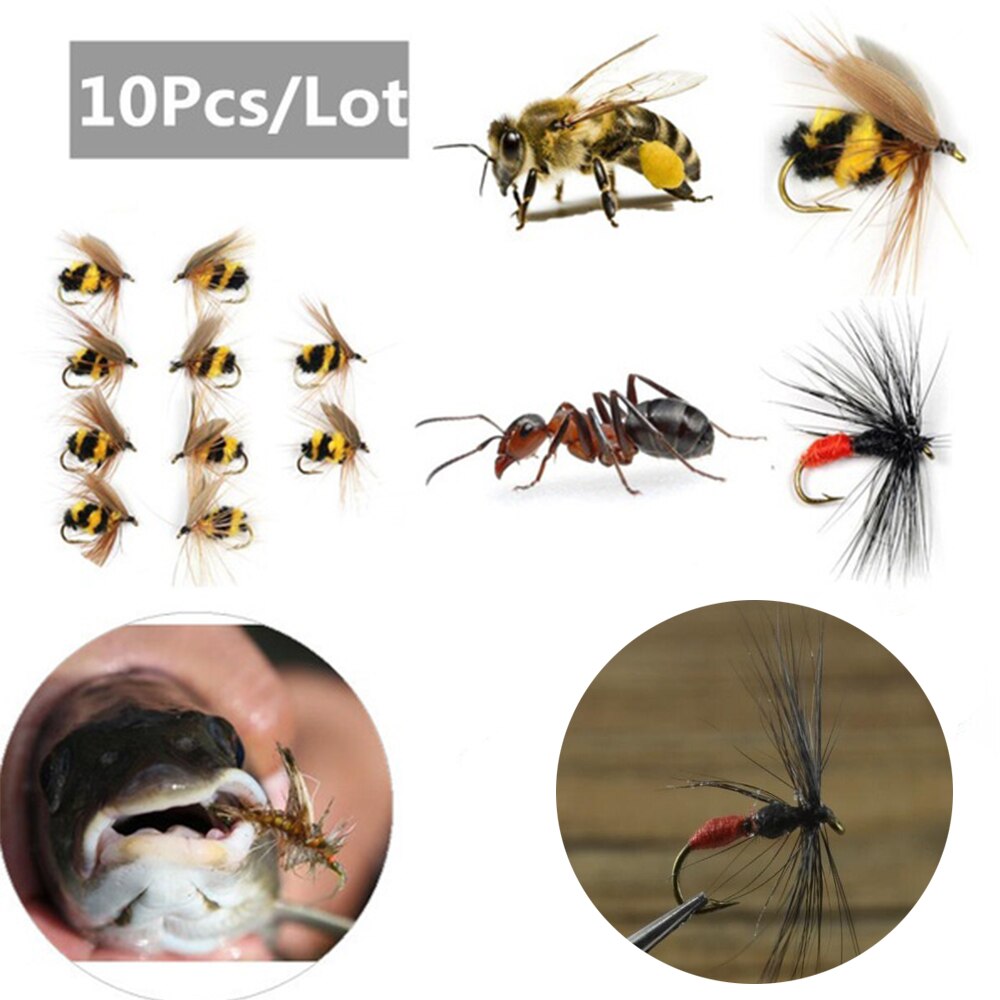 Señuelos de Pesca de trucha con mosca Artificial, cebo biónico, aparejos de pesca de abeja/hormiga, accesorios de pesca suave en el mar, 10 piezas, n. ° 10