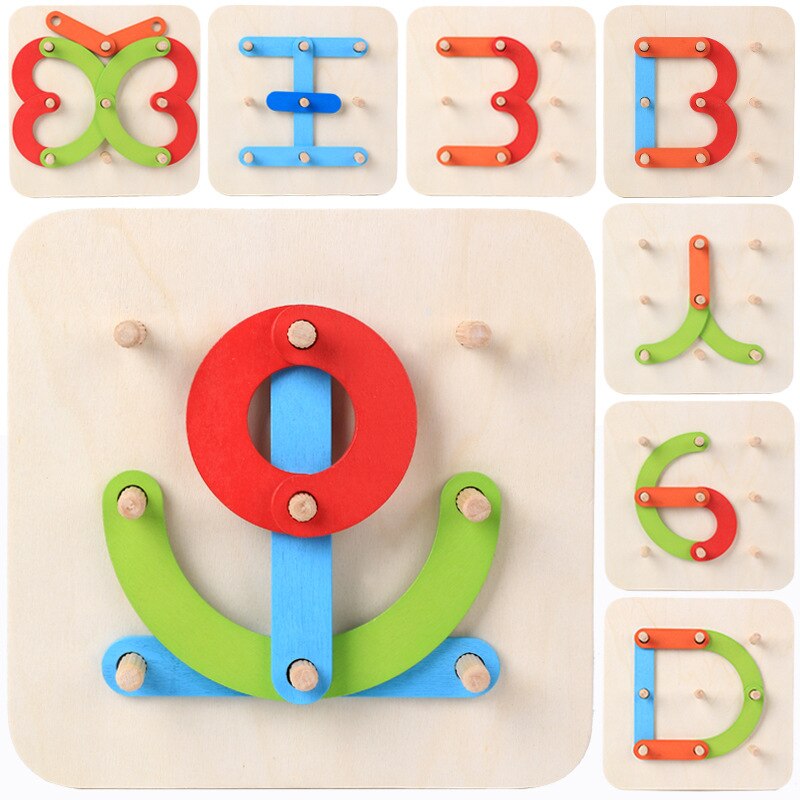 Colonne de l&#39;alphabet géométrique, chiffres/lettres/animaux, casse-tête en bois, jouets éducatifs pour enfants, Imagination