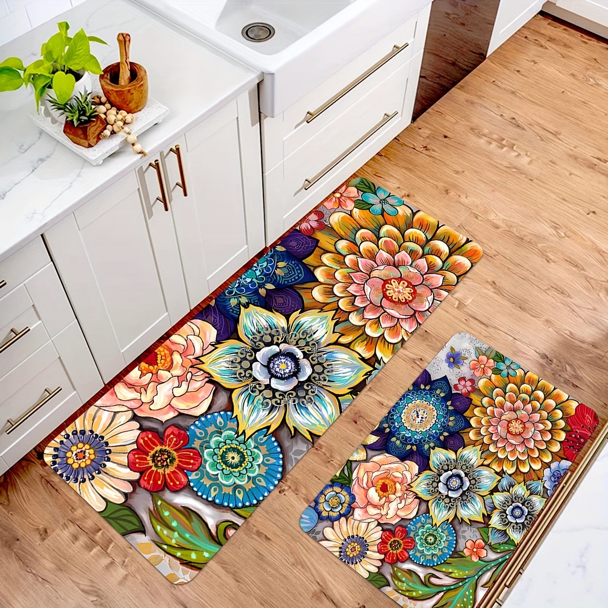 VIKAMA-alfombra de cocina de terciopelo de cristal nórdico, alfombra antideslizante y resistente a la suciedad, alfombra larga absorbente de aceite