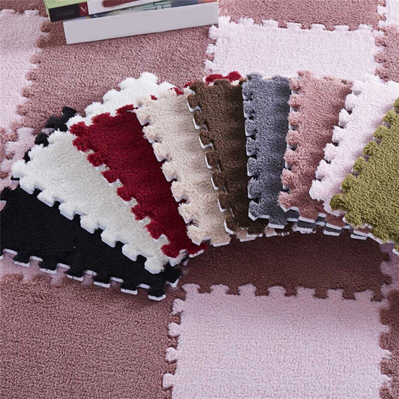 1pc Splicing Interlocking Foam Plush Mat Baby Play Cushion Living Room Bedroom Carpet Pad Home Floor Kids Crawling Anti-fall Mat