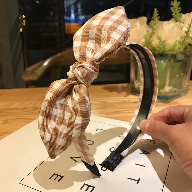 Sweet Girl Hair Band Solid Ribbon Dot Headband Soft Plaid Hair Hoop Bow Knot Headwear Rabbit Ear Hair Accessories Hair Ornament: 18