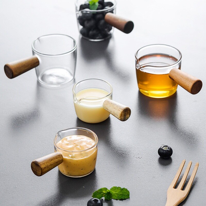 Japansk mini melkepanne enkelt håndtak glass saus baby komfyr kjele liten gryte eddik tallerken saus båter med håndtak