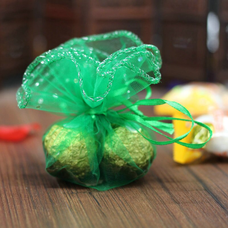 20 stk 25cm runde snøre organza taske jul jul chokolade slikpose bryllupsfest smykker emballage taske: Grøn