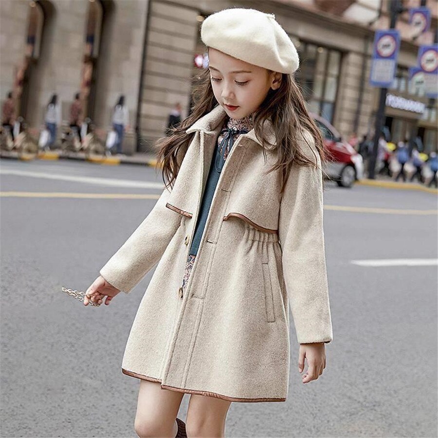 Children Girls Coats Outerwear Winter Girls Jackets Woolen Long Trench Teenagers Warm Clothes Kids Outfits For 8 10 12 14 Years