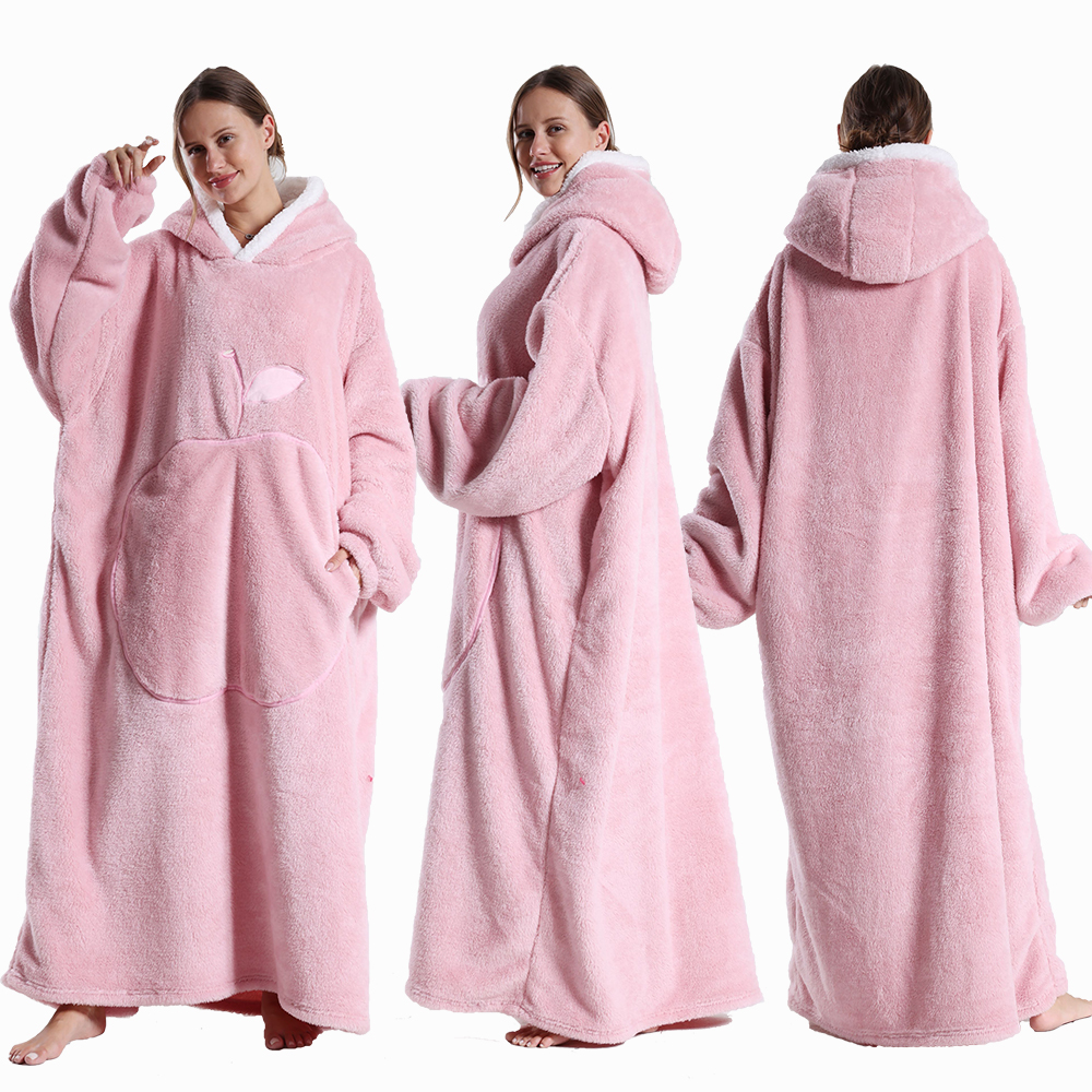 Suéter con capucha de invierno para mujer, manta polar de gran tamaño con mangas, Bolsillo grande, Sudadera con capucha de TV gruesa y cálida, bata para pareja