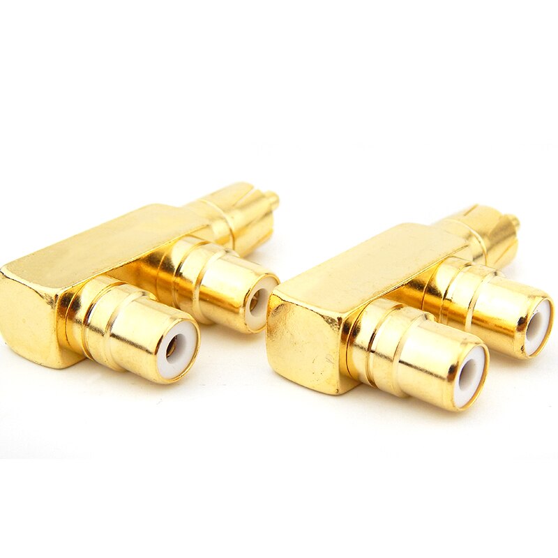 2PCS RCA Tee Joint of Gold Plated Copper 1 RCA Male to 2 RCA Female AV Audio Video Adapter Plug Splitter Converter Connector