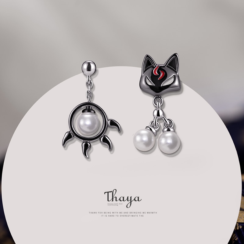 Thaya 925 argent Sterling boucle d'oreille mignon noir chat & patte boucle d'oreille Style japonais pour les femmes argent oreille bijoux fins