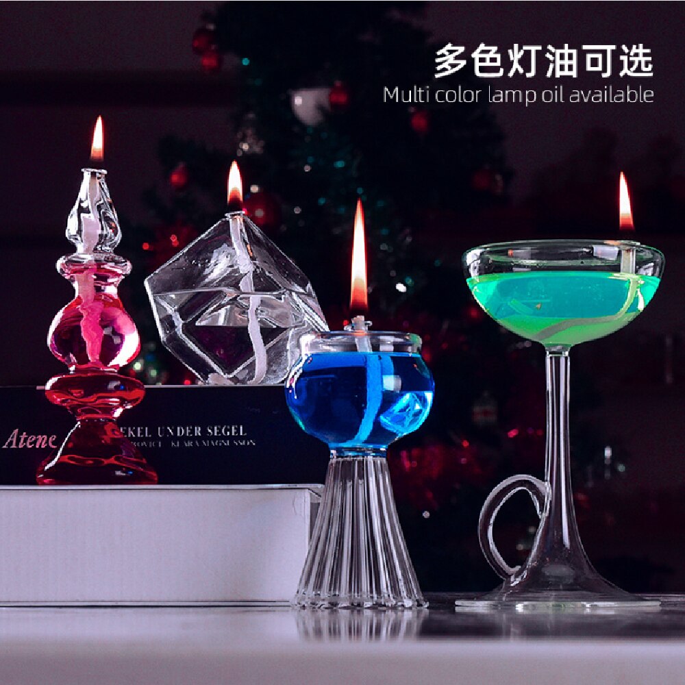 Home Decoration Real Flame Hand Blown Decorative Table Glass Oil Lamp