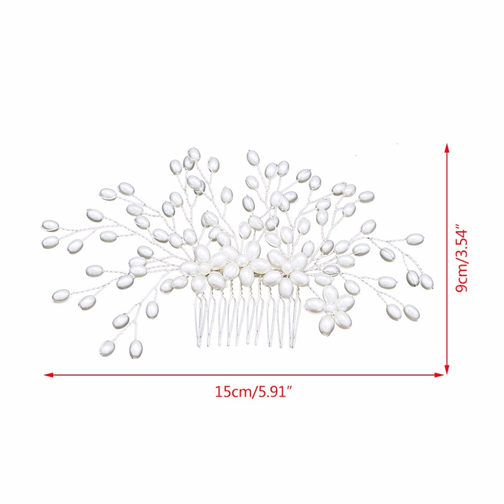 JAVRICK 15cm Bride Comb Wedding Handmade Pearl Bridal Women Headwear Jewelry Hair