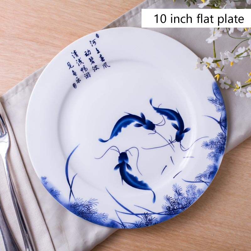 8/10inch Jingdezhen Plate Ceramic Bone china Dinner Plates Fish Pattern Decoration Dish Round Fruit Saucer Tableware Dinnerware: C