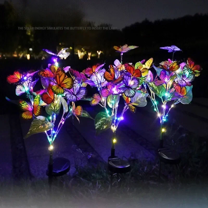 Solar Butterfly Lights IP65 Waterproof Simulation Butterfly Flower Outdoor Solar Lamp for Garden Lawn Yard Path Decor Lighting