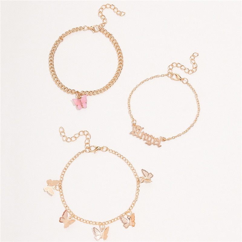 Modyle-Bracelet de cheville papillon pour femmes, chaîne couleur or, Bracelet de cheville angulaire du pied, cheville de plage, bijoux bohème, nouvelle ,