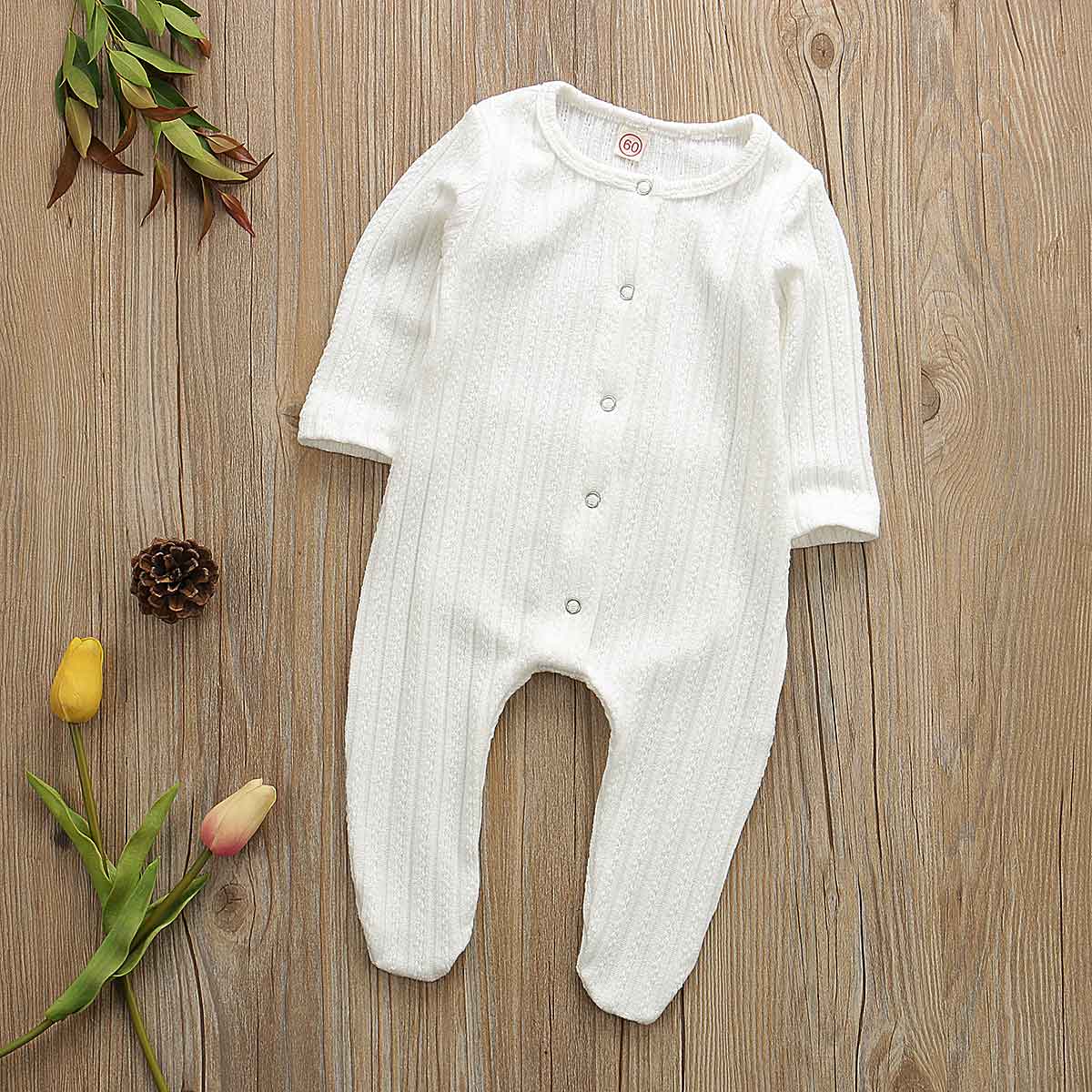 Newborn Baby Clothes Girl Boy Kid Knit Baby Romoper Long Sleeve Wrap feet Jumpsuit PP Pants Spring Warm Clothes Outfit 0-9M: White / Newborn