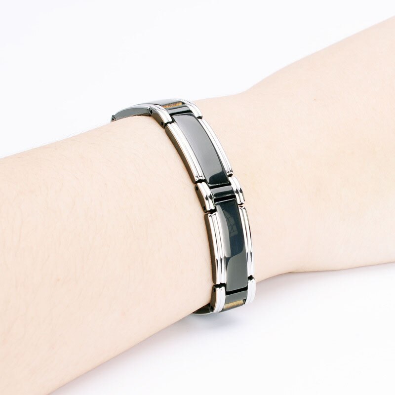 Bracelet magnétique en pierre de Germanium pour hommes, bijoux en acier inoxydable, Tourmaline rouge, lien noir, 12mm