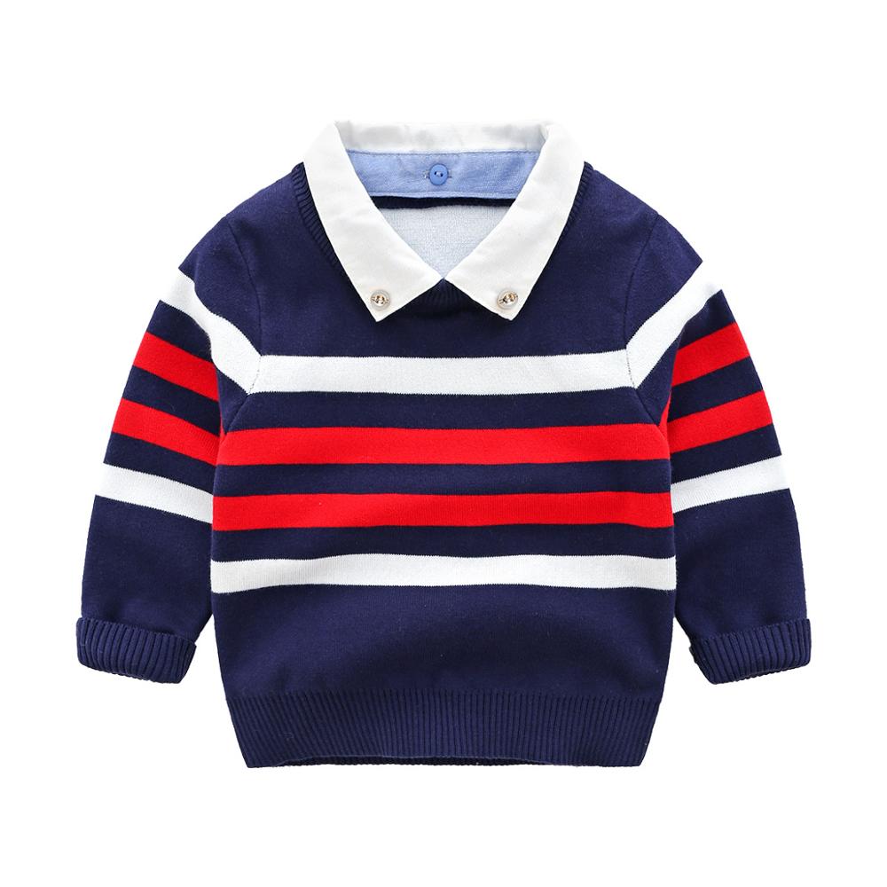 Forår efterår vinter år jul turndown krave strikket skole farve patchwork baby børn drenge stribede trøjer  yx0: Sort / 4t