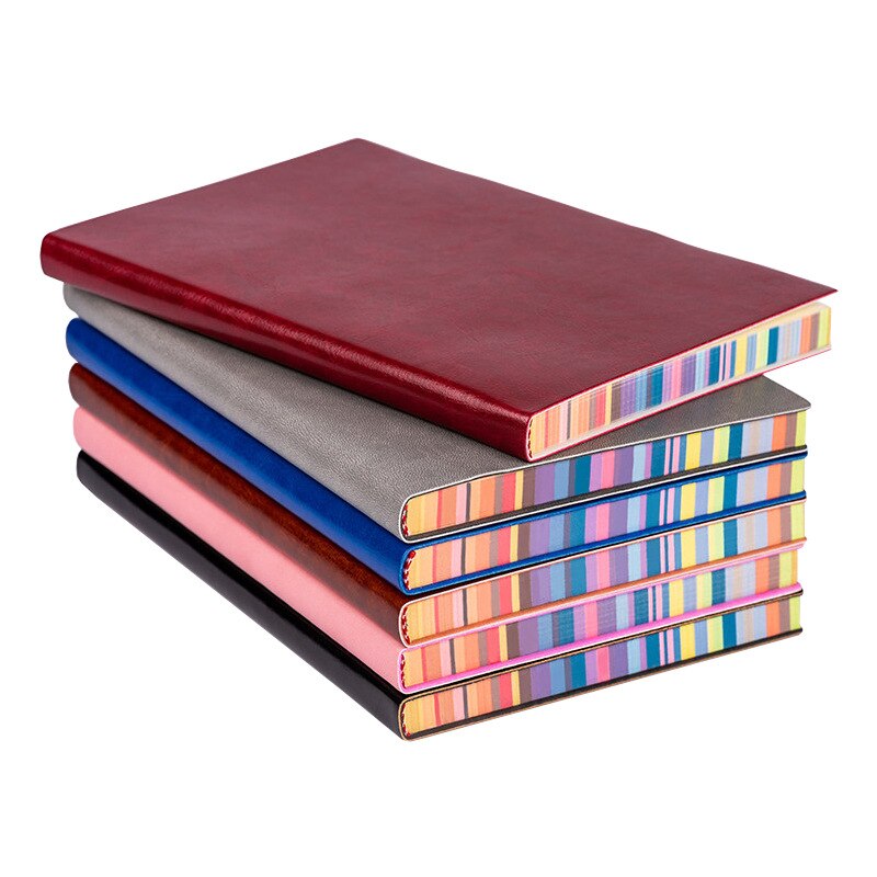 A5/A6 Soft Surface Cute Notebook 100 And Simple Notes With Rainbow Edges Thick Leather Diary Office Stationery