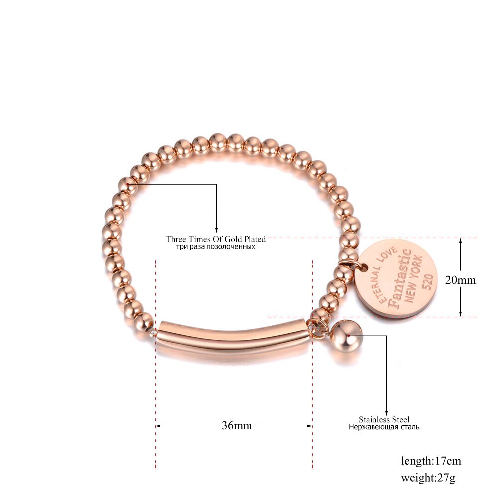 Lokaer Titanium Rvs Elleboog & Bal & Tag Charm Armbanden Voor Vrouwen Meisjes Rose Goud Chain & Link Kralen armband B19071