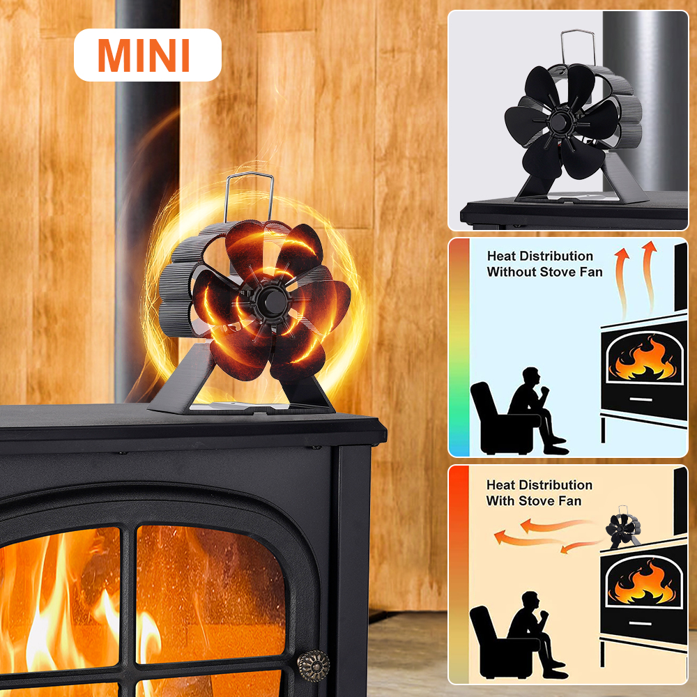 Mini Stove Fan 6 Blade Heat Powered Fireplace Fan Log Wood Burner Eco-fan Quiet Fireplace Fan Home Winter Warm Heat Distribution